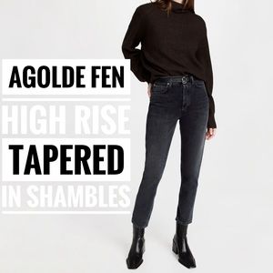 NWT AGOLDE Fen High Rise Relaxed Taper in Shambles Wash size 26 black distressed
